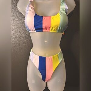 Bikini Lab Hipster 3PC Bikini, Hi-Cut Bottom, Cutout Bottom Pink Prism, Size M